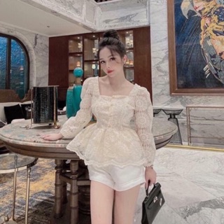 Áo ren hoa cúc tay bồng cổ vuông cao cấp siêu đẹp L1
