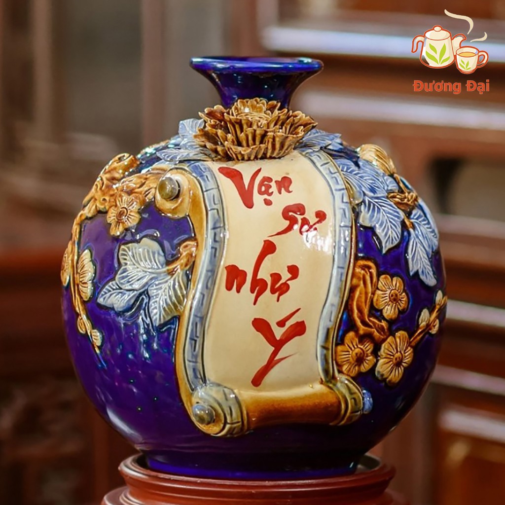 Bình Hút Lộc, Bình Hút Tài Lộc Vạn Sự Như Ý Gốm Sứ Bát Tràng Đương Đại + Tặng Kèm Đế Gỗ Hương