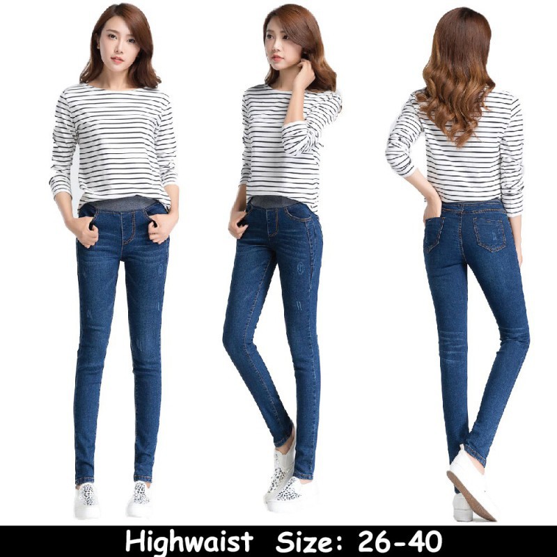 Quần jeans nữ dài lưng cao ôm chân thời trang Hàn