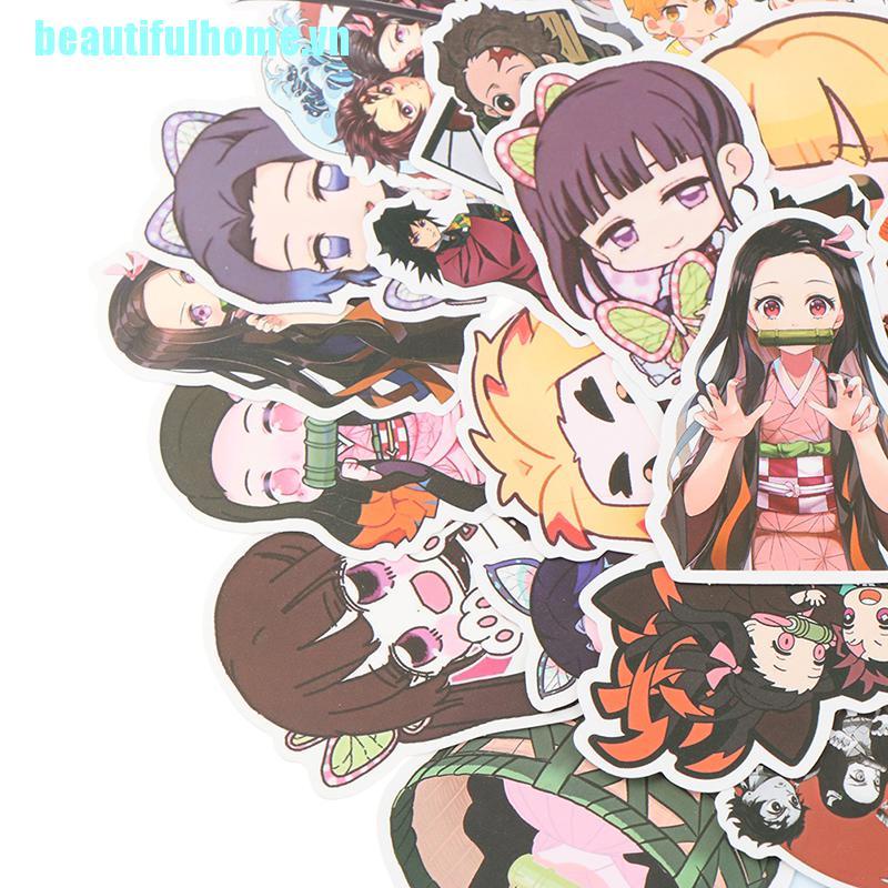 Bộ 50 Miếng Dán PVC Chống Thấm Nước Họa Tiết Anime Demon Slayer Trang Trí laptop / Va Li /