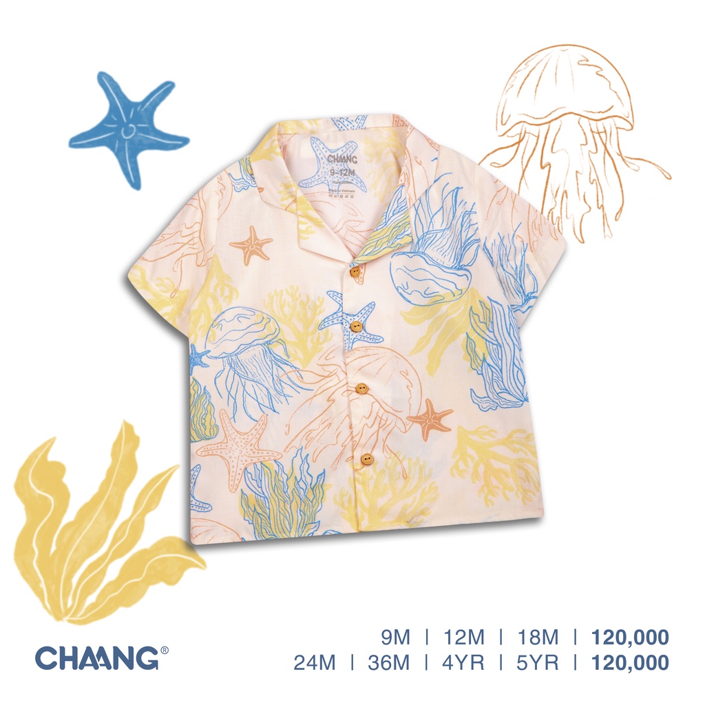 [CHAANG]Áo sơ mi lanh cúc giữa cho bé Sea jellyfish CHAANG