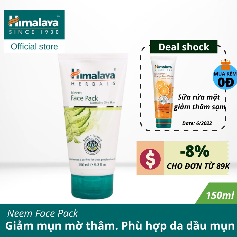 [Mã FMCGMALL -8% đơn 250K] Mặt nạ đất sét lá neem loại bỏ mụn, bã nhờn và mờ thâm Himalaya Neem Face Pack 150ml