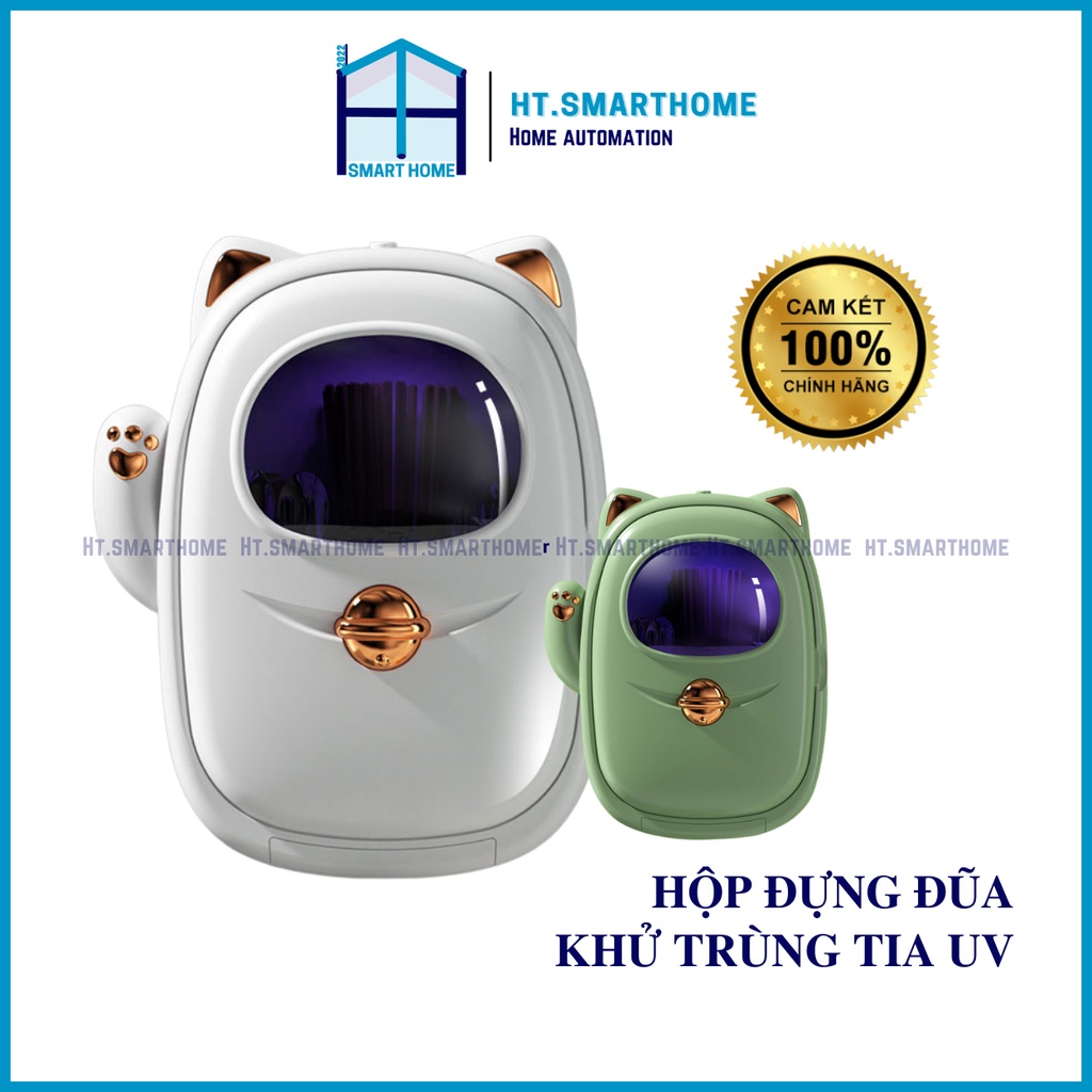Hộp khử trùng đũa thìa bằng tia cực tím UV hình mèo may mắn - Ống đựng dụng cụ nhà bếp sấy khô thoát nước