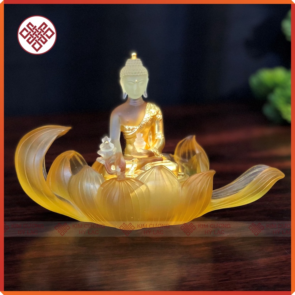 Tượng Dược Sư Mật Tông [Kim Cương Hỷ Lạc] Lưu Ly 12Cm Màu Vàng