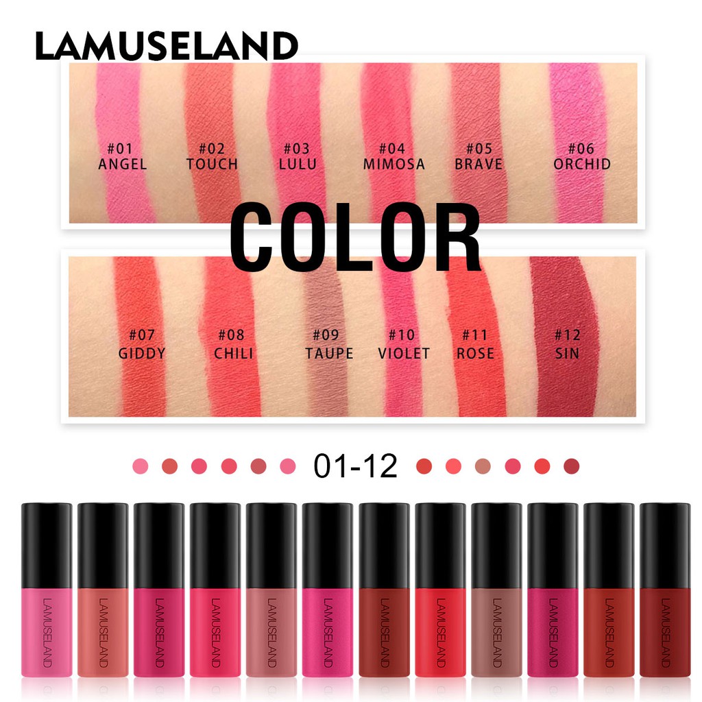 Son môi LAMUSELAND 12 màu tùy chọn lâu trôi 3.5g L18L11