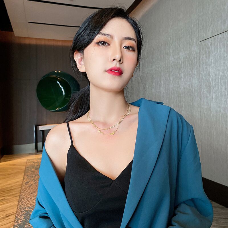 dây chuyền titan cho nữ nhiều lớp LOVE Chữ cái hình trái tim Vòng cổ bằng thép không gỉ vàng 18k Phụ kiện chính hãng của Hàn Quốc