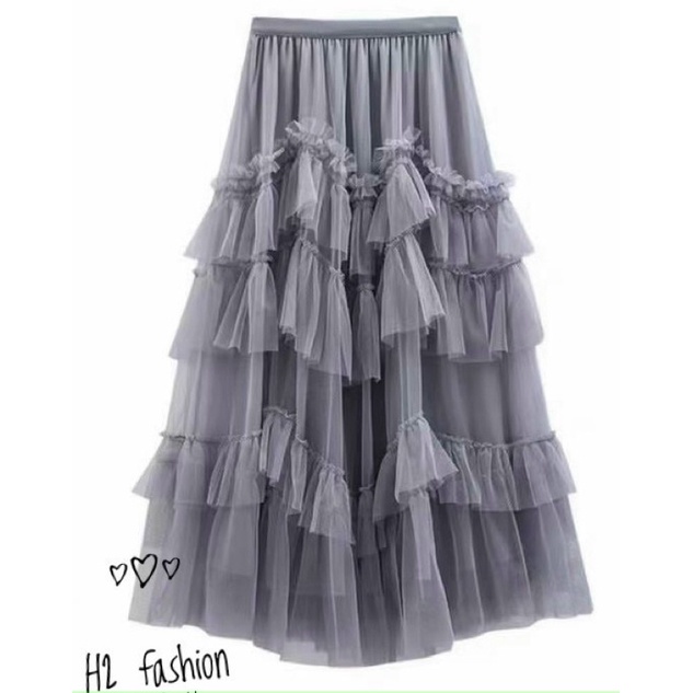 CHÂN VÁY MIDI XOÈ DÁNG DÀI TUA RUA CẠP CHUN MS21002