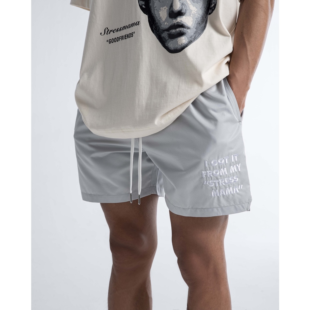 Stressmama Quần shorts IGIFMS SHORTS V2 màu xám chất liệu 100% Polyester form trên gối, hoa tiết thêu Local Brand