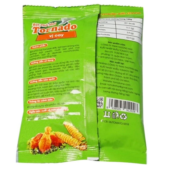 Bột Phô Mai lắc Tornado vị cay Túi 100G