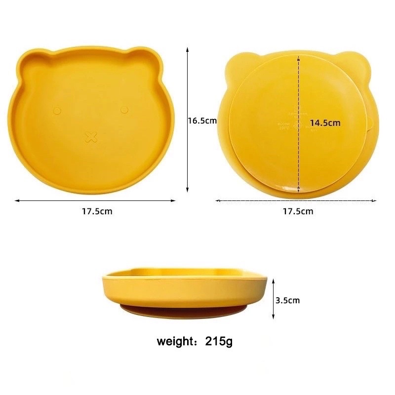 Khay ăn dặm silicon hình gấu có đế hút chân không chống lật, mẫu không chia ngăn