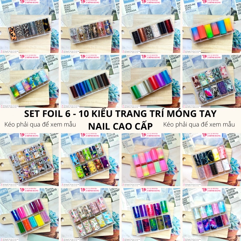 [HÀNG LOẠI 1] Set Foil 6 kiểu - 10 Kiểu hiện đại, sắc nét trang trí móng tay nghệ thuật nail