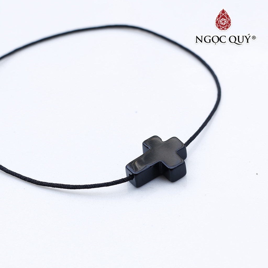 Mặt dây chuyền thánh giá xỏ ngang đá mã não đen - Ngọc Quý