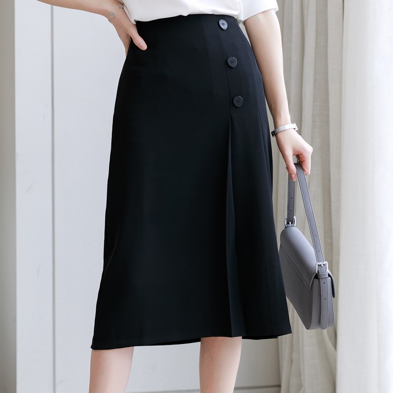 Chân Váy Công Sở Nữ, Chân Váy Midi Lưng Cao Xếp Ly Phối Cúc Che Hông Siêu Tôn Dáng, Màu Cơ Bản Dễ Phối Đồ. | BigBuy360 - bigbuy360.vn