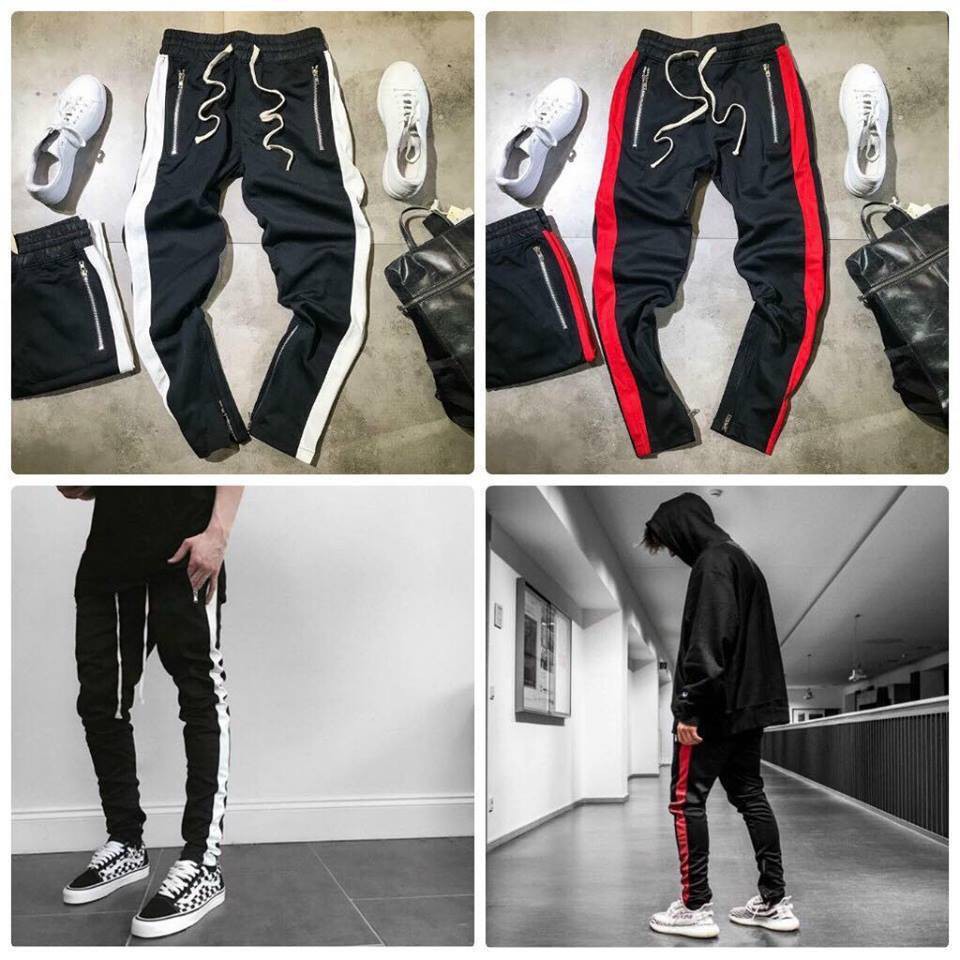 Quần Track Hot Hit - Quần Rapper - Retro Pants Zipper Đen Line Trắng / Đen Line Đỏ ảnh thật