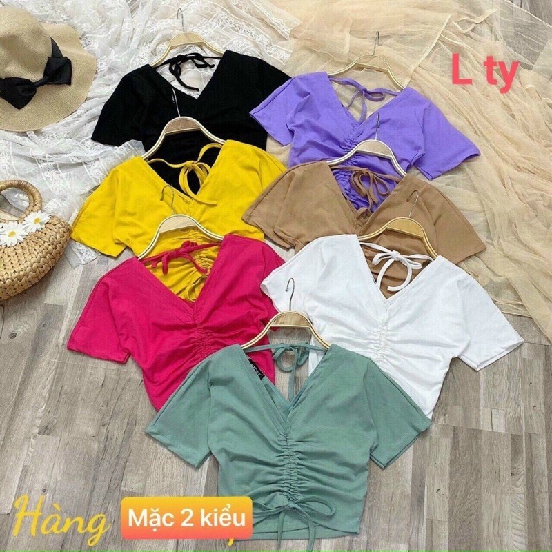 áo croptop rút dây tay ngắn siêu hot vkv