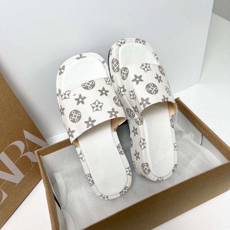 SORAMI.SHOES-Dép đế xuồng 3cm họa tiết L V xinh xắn, siêu êm chân