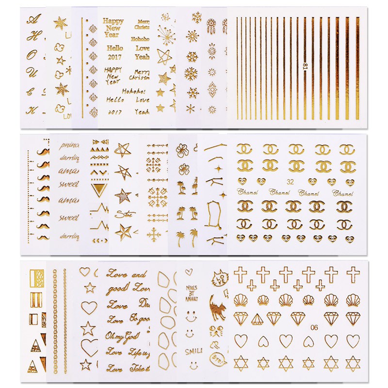 Sticker Gold - Hình dán 3D vàng tráng gương trang trí móng