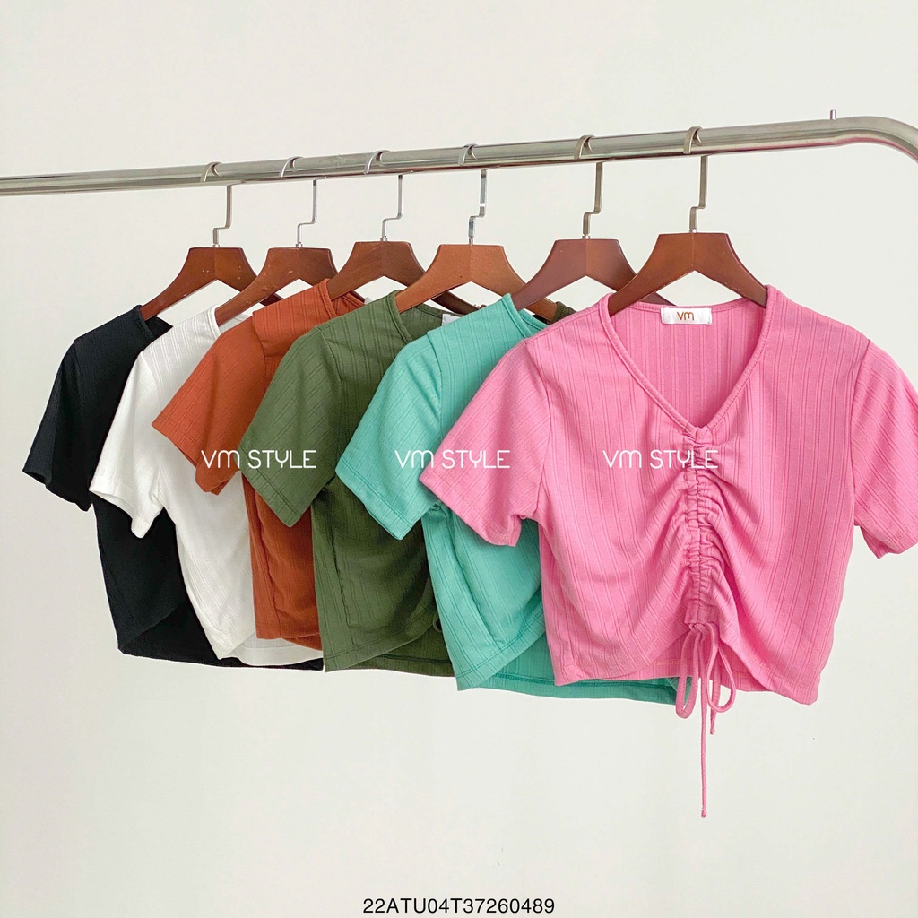 Áo thun nữ tay ngắn VM STYLE cổ tim rút dây ngực áo phông cộc tay ulzzang trơn thời trang 22ATU04T372604