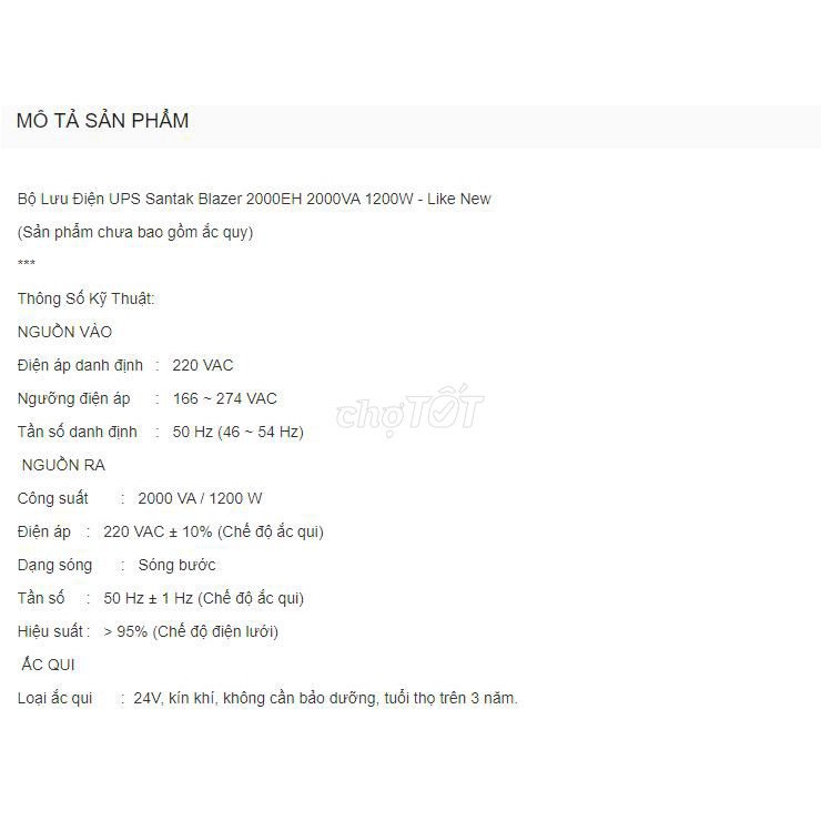 Bộ Lưu Điện UPS Santak Blazer 2000EH - Dung Lượng 2000VA/1200W, Kích Thước 364x195x139mm