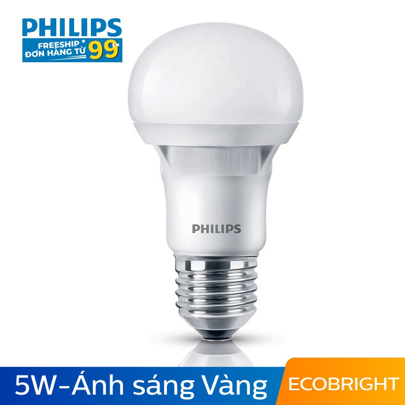 Bóng đèn Philips LED Ecobright 5W 3000K E27 A60 - Ánh sáng vàng | BigBuy360 - bigbuy360.vn