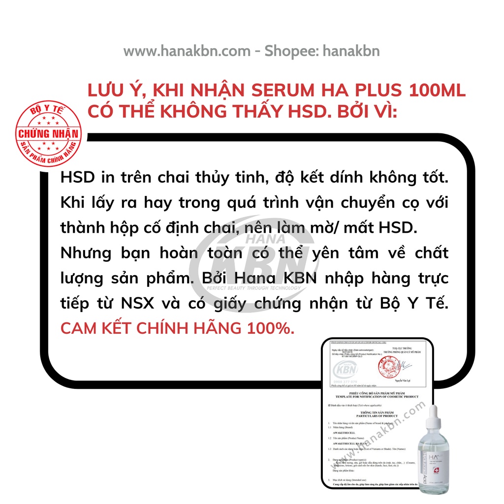 Serum HA Plus 100ml - Cấp Nước, Dưỡng Ẩm, Căng Bóng Da, Mờ Nếp Nhăn
