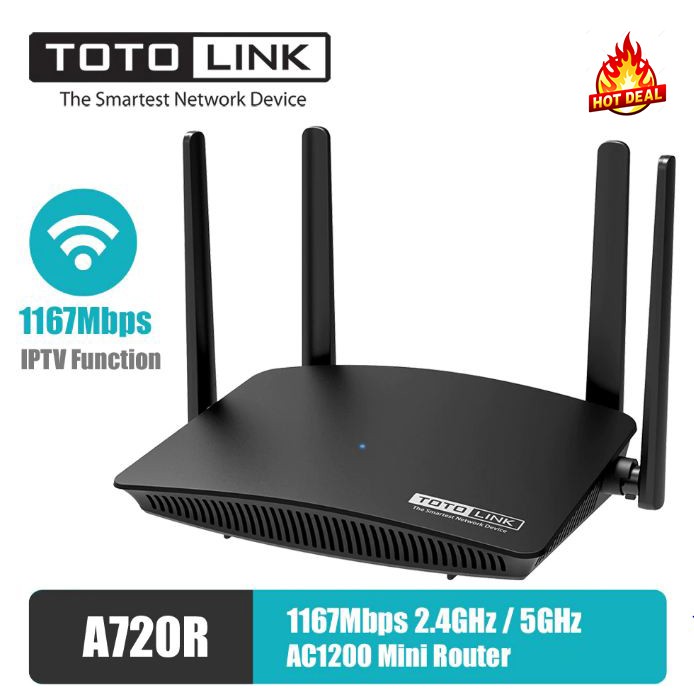 [Mã 159ELSALE hoàn 7% đơn 300K] Router Wifi Băng Tần Kép AC1200 TOTOLINK A720R - Hãng Phân Phối Chính Thức