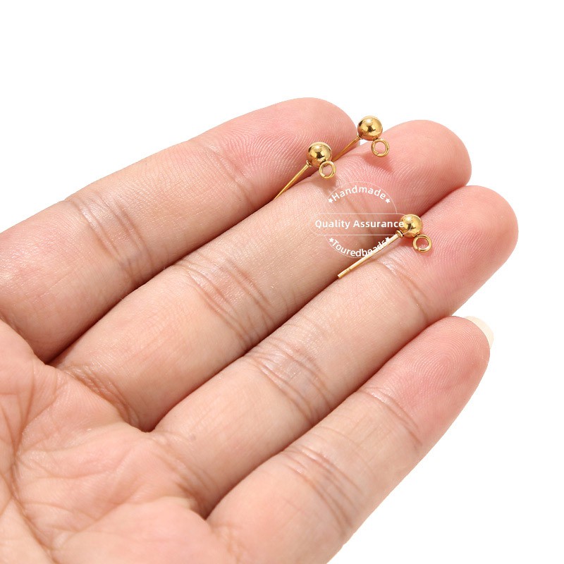 Stud Earring Gold-Ball Hypoallergenic Stainless-Steel DIY 10pcs for Posts