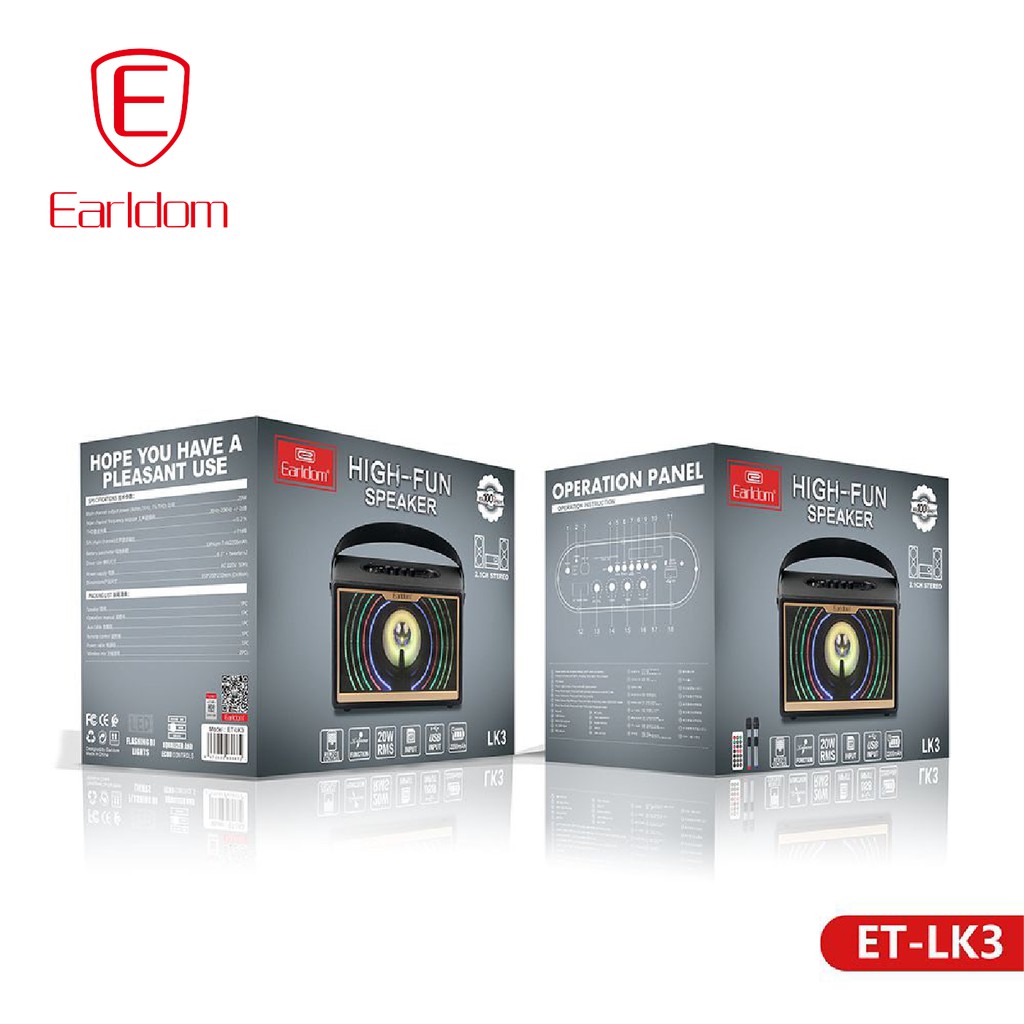 Loa Bluetooth xách tay Earldom ET-LK3 ( Kèm 2 mic không dây) chính hãng