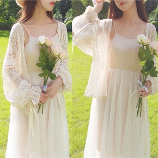 Áo Khoác Cardigan Ren Tay Nơ Đi Biển ❤️freeship ❤️ ảnh thật