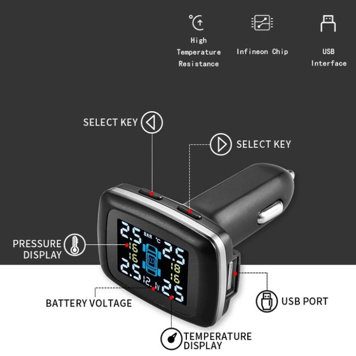 Sản Phẩm Cảm biến áp suất lốp dạng tẩu gắn van trong xe hơi, ô tô TPMS C110 .