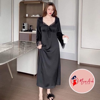 Đầm ngủ tiểu thư tay dài lụa cao cấp tặng kèm quần chíp ren