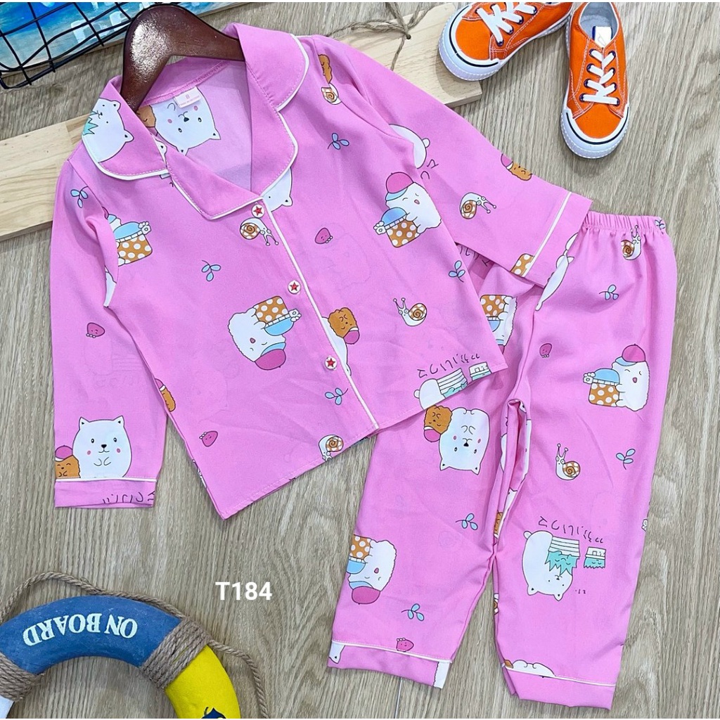 [11-22kg] Bộ đồ dài tay pijama kate lụa cho bé gái T184