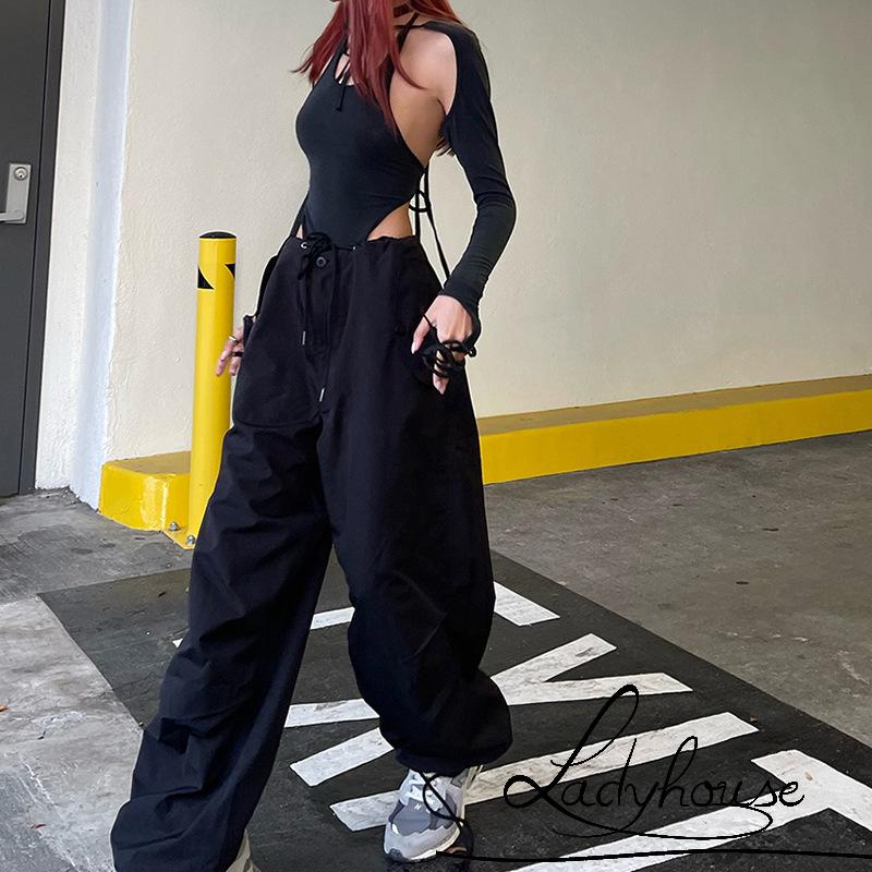 Quần Dài Dáng Suông Lưng Thun Rút Dây Màu Trơn Cho Nữ