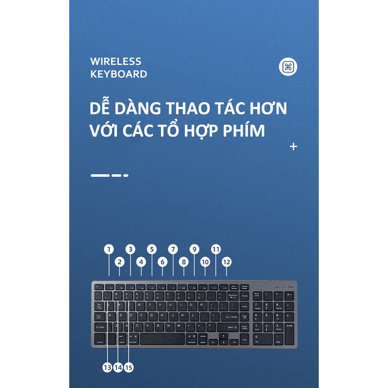 Bộ bàn phím siêu mỏng và chuột không dây KB-194 GOIIOG sử dụng BLUETOOTH và công nghệ không dây 2.4GHz kết nối mạnh - NK