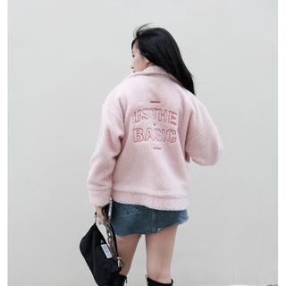 Usthebasic - Áo khoác lông Faux Fur Embroidered Logo Jacket