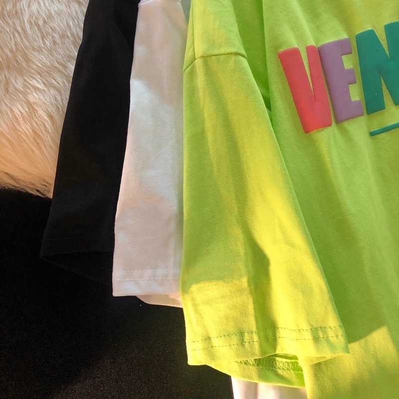 Áo thun tay lỡ cotton VENCEDE unisex nam nữ basic form rộng dáng oversize họa tiết nổi phong cách Ulzzang