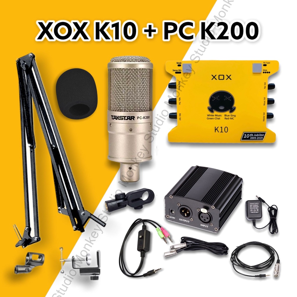 Bộ Combo Mic Thu Âm Hát Livestream Soundcard XOX K10 2020 &amp; Mic TAKSTAR PC K200 ⚡BH 1 NĂM⚡ Thu Âm Điện Thoại Máy Tính
