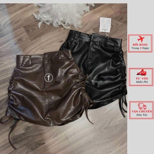 Chân váy da nữ rút dây cao cấp màu đen nâu ulzzang Hàn Quốc cá tính