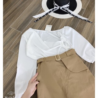🌸 Sét Áo Rúm Lệch Vai Mix Chân Váy 🌸 🌸