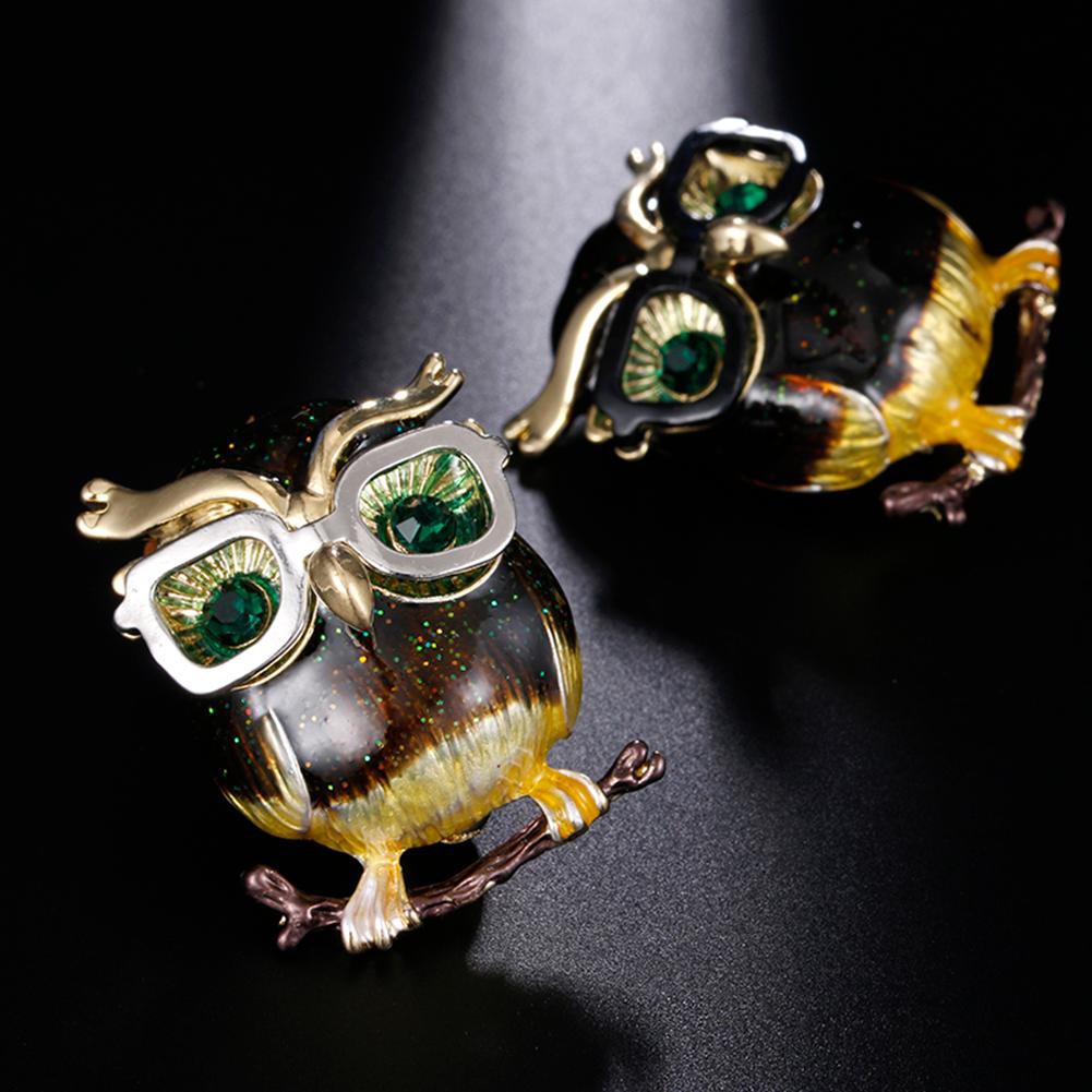 Deceble Fashion Birds Owl Women Rhinestone Crystal Brooch Pin Glasses Jewelry