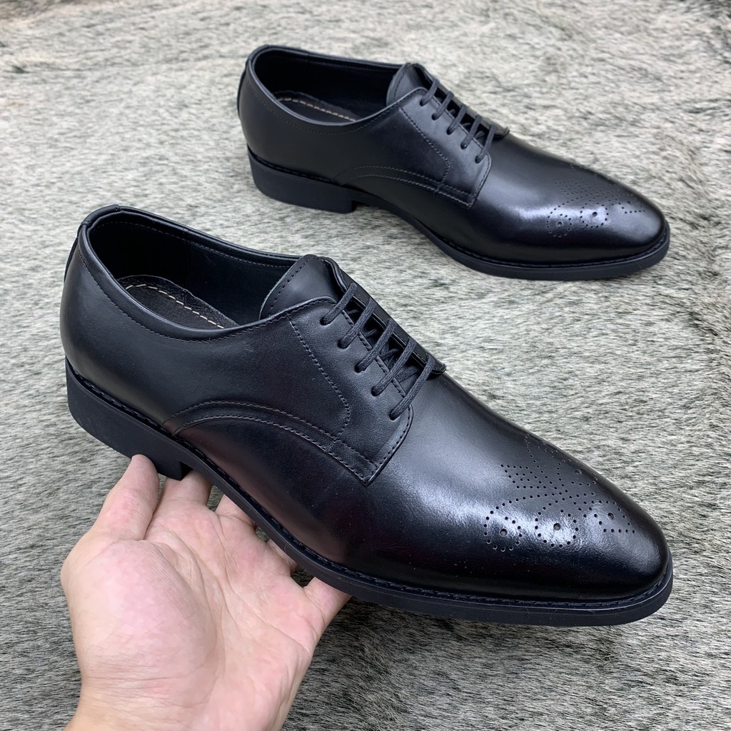 Giầy oxford da bò đục lỗ hoa văn trang trí, giầy công sở buộc dây