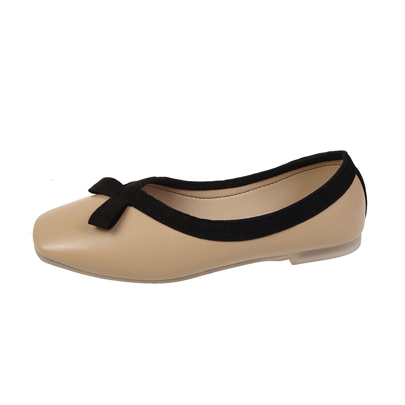 Giày Búp Bê Da Mềm Mũi Vuông Đính Nơ Thời Trang Cho Nữ