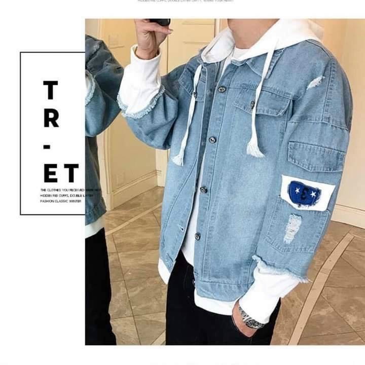 Áo khoác jean nam vải bò cao cấp áo khoác bò có nón giá xưởng