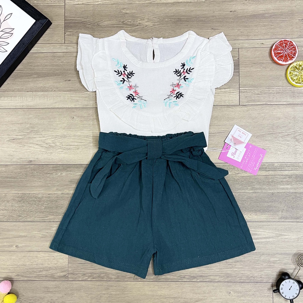 Set bộ rời áo hoa ngắn tay phối quần dễ thương cho bé gái HINATA - Áo thêu hoa dễ thương BF61