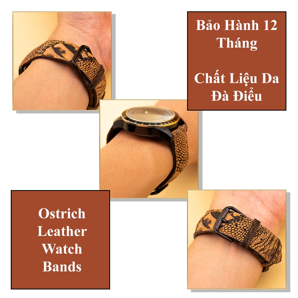 Dây Đồng Hồ Da Đà Điểu Wash MrFour + Bộ Khóa  + Dụng cụ Tháo Lắp | Ostrich Leather Watch Bands