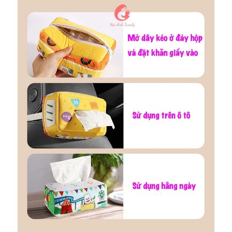 Đồ chơi hộp khăn rút giấy, rút vải cho bé phát triển kĩ năng, có thể dùng làm hộp khăn giấy gia đình
