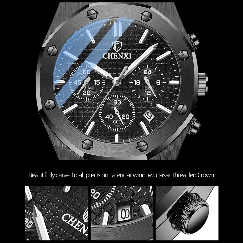Đồng Hồ Đeo Tay Chenxi 948 Màu Đen Bằng Thép Không Gỉ Sang Trọng Chống Nước Phát Sáng Dành Cho Nam