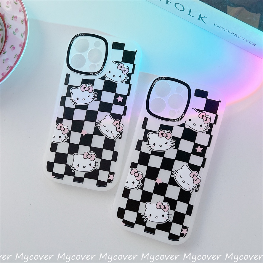 Ốp Điện Thoại Silicon Kẻ Sọc Ca Rô Mắt Mèo Hoạt Hình Cho iPhone 13 12 11 Pro Max X Xr Xs 8 7 6 Plus SE 2020
