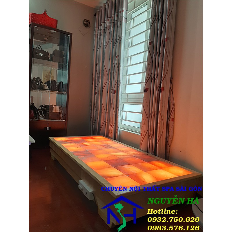Giường Đá Muối Himalaya Nguyễn Hà 36 Viên NH-GĐM-36V Gỗ Thông Nhập Khẩu.