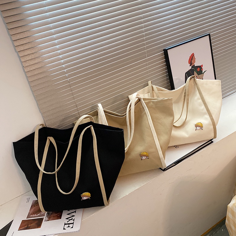 Túi xách Prettyzys bằng vải canvas thời trang Hàn Quốc cho nữ 2021